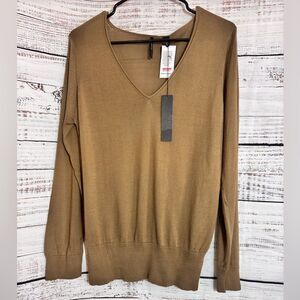 Isda & Co sweater Womens size large Knit peruvian pima Cotton ginger V Neck New